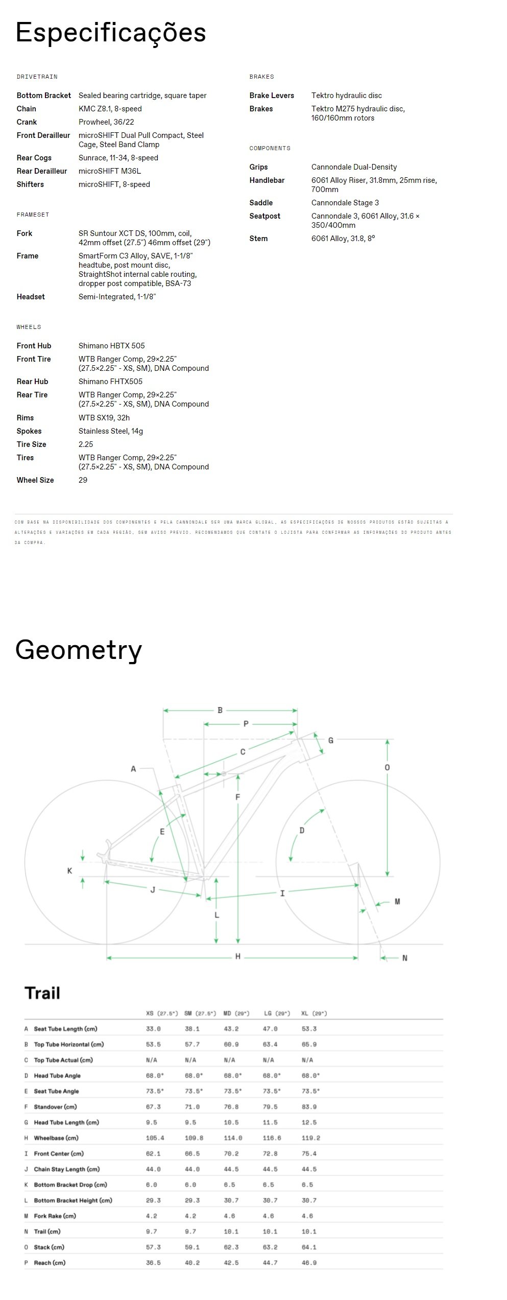 Cannondale trail 7 geometry hot sale